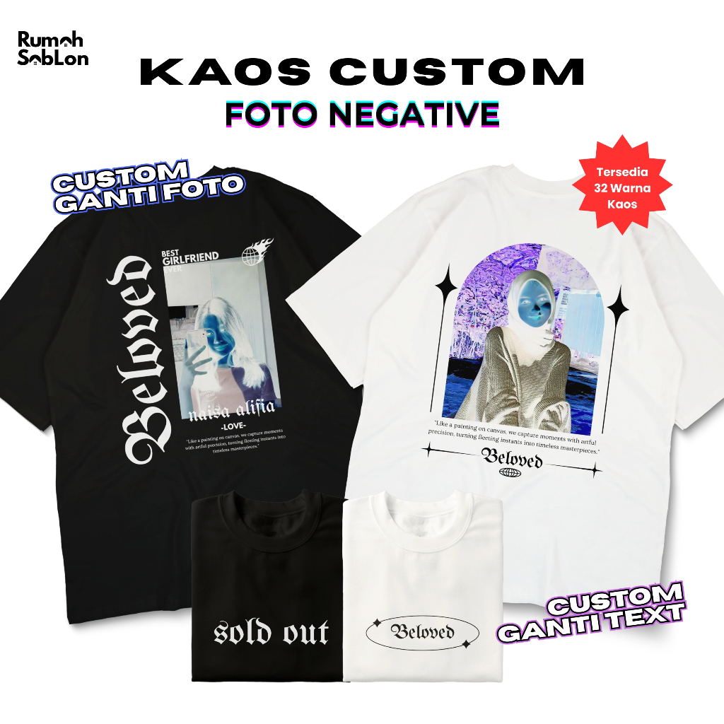 Kaos Custom Foto Negative Bucin Pria Wanita Couple Pasangan
