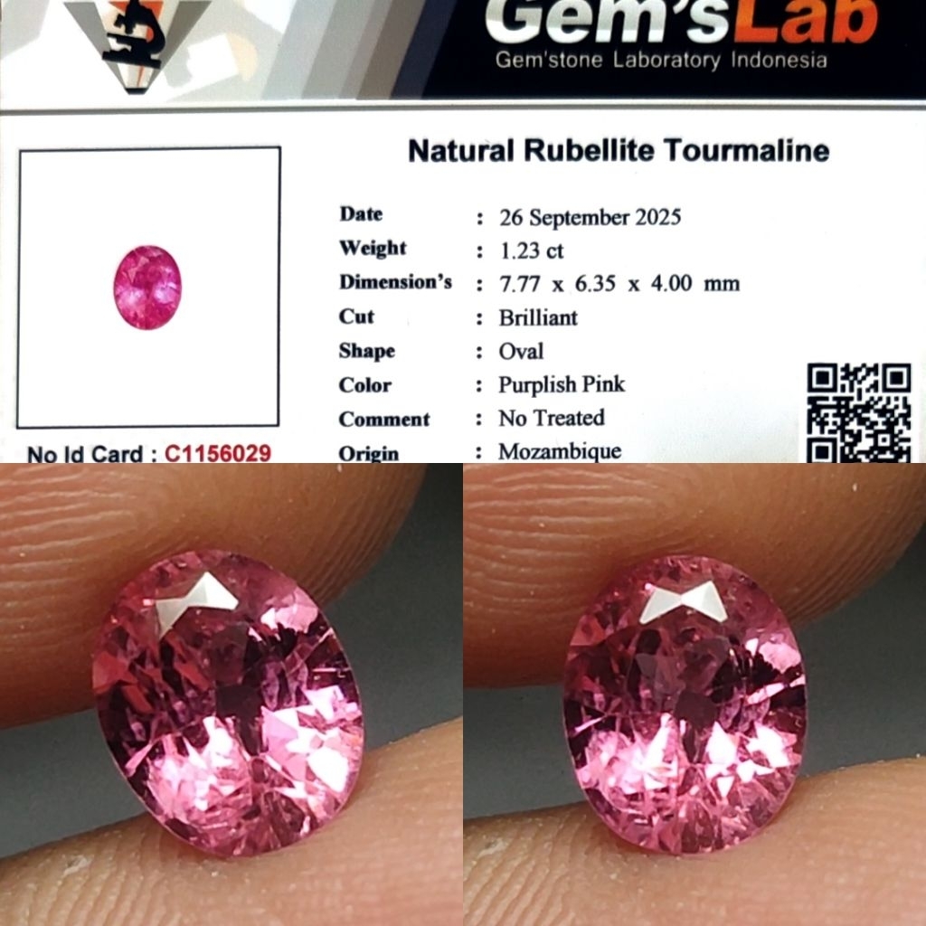 HOT ITEM Natural Rubellite Tourmaline 1.2ct GLI Top Crystall Nice Color Full Luster Siang Malam