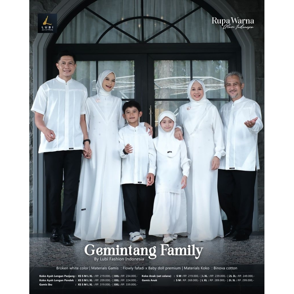 Lubi Sarimbit Gemintang Family Broken White | Gamis Lubi Layer Premium White | Setelan Gamis Anak Br