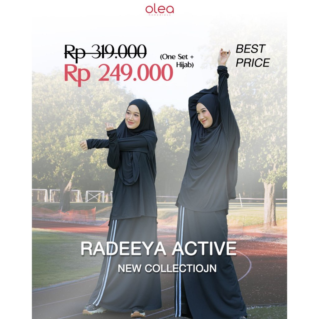 NEW ARRIVAL Setelan Baju Olahraga Muslimah Tunik Panjang Syari Sporty Design tangan karet elastis