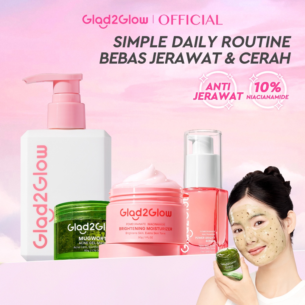 [Cocok Untuk Pemula] Glad2Glow Acne&Cerah Set Glowing  Bundle 4in1-Brightening Moisturizer+Cleanser+