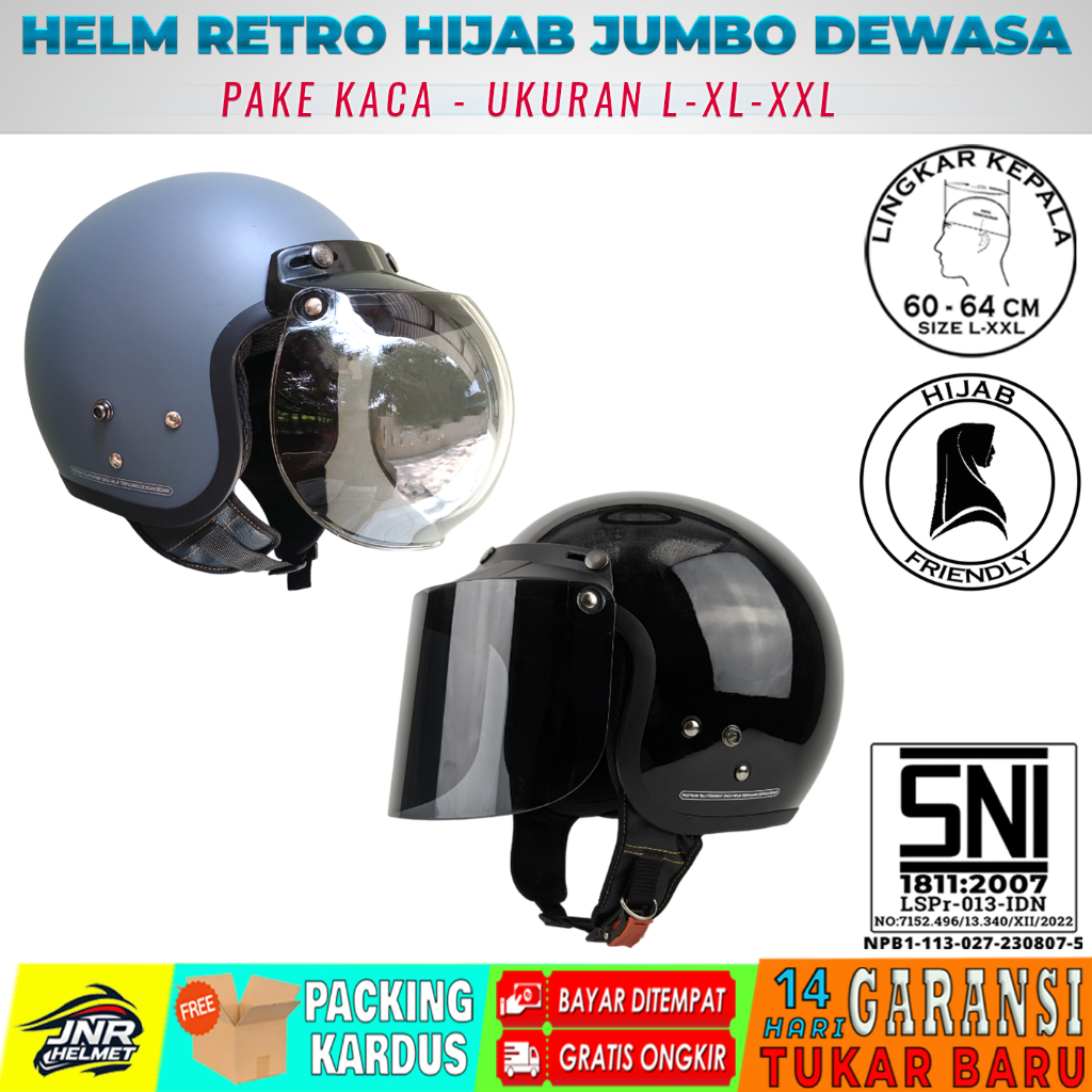 Helm Bogo Retro Carglos Dewasa Wanita Cewek Hijab Cepol Ukuran Jumbo XL XXL SNI