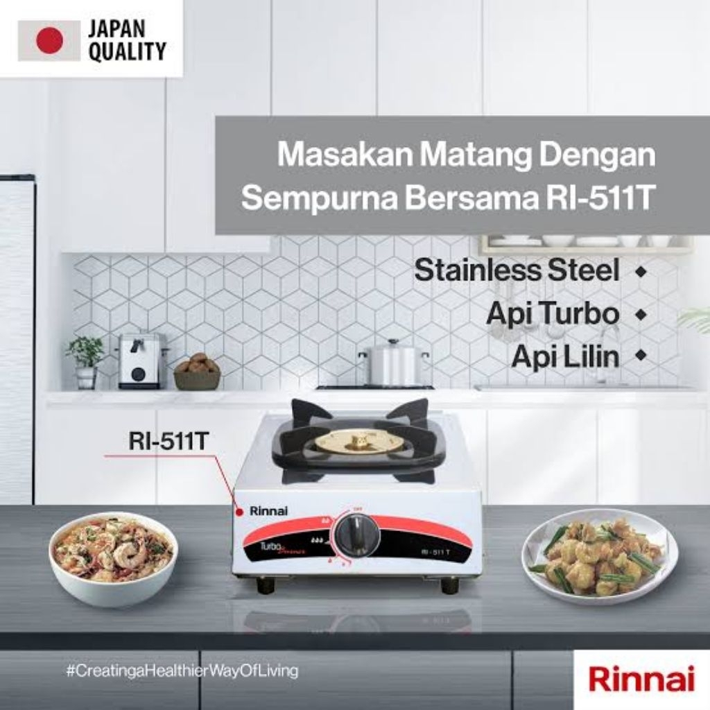 RINNAI RI-511 T Kompor Gas 1 Tungku (Api Turbo) - Rinnai Kompor Gas 1 Tungku RI 511T