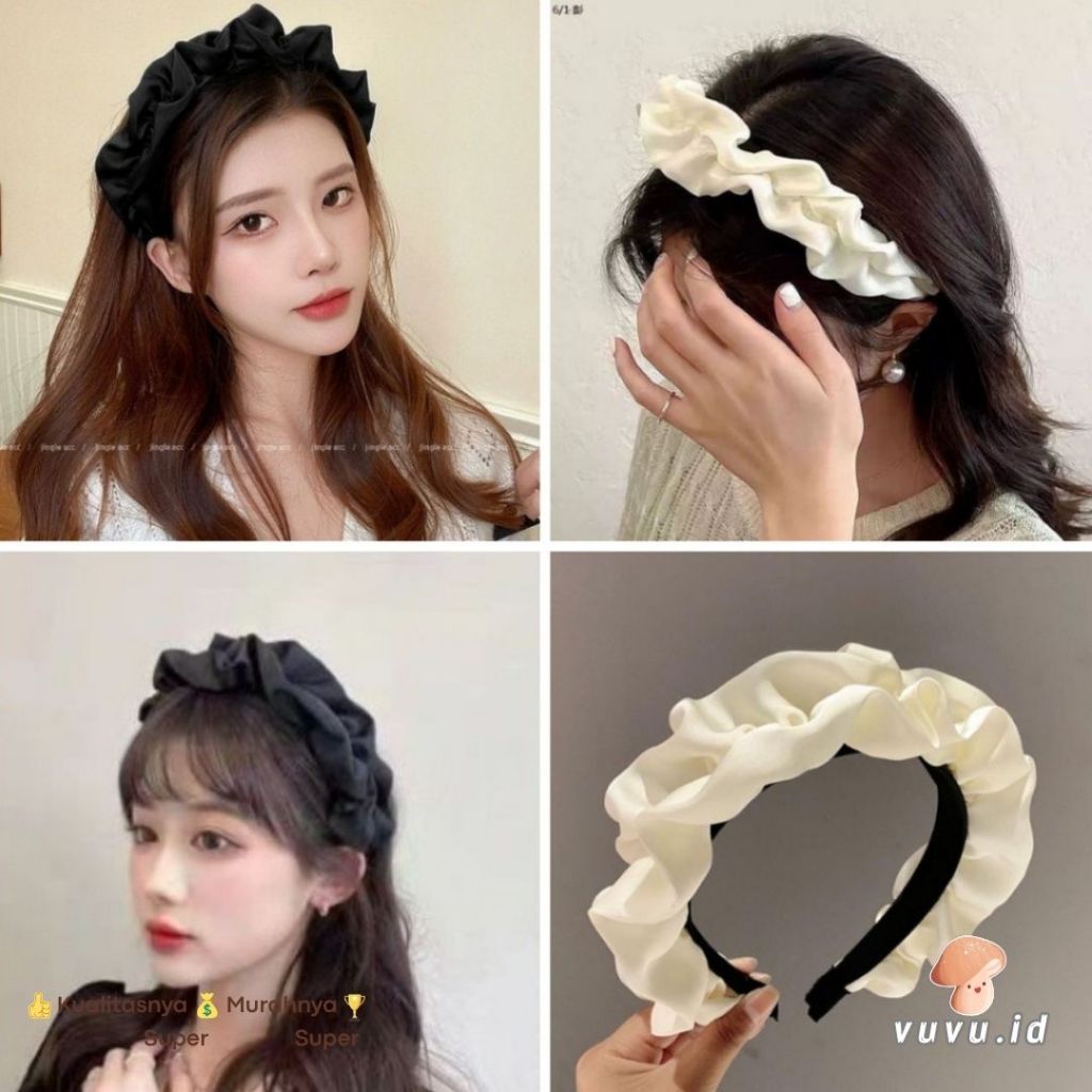 Bando rambut kerut lebar satin besar/bandana rambut wanita korea satin