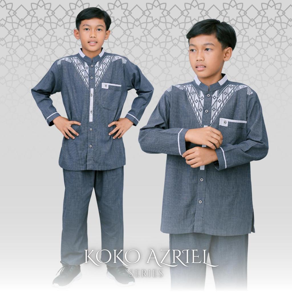 [Asriyani] Setelan Baju Koko Anak Azriel Lengan Panjang Kombinasi Bordir Bahan Katun Cordova Premium
