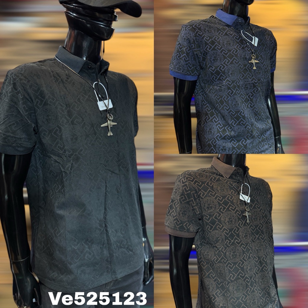 VE525123 kaos kerah pria Premium import kaos polo pria bahan spandex import motif print beludru