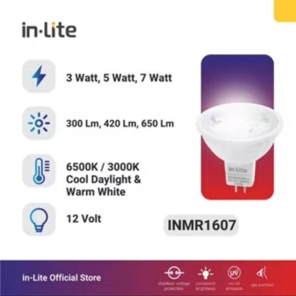 Inlite Lampu Led Spotlight Mr16 E27 3Watt 5Watt 7Watt 12V INMR1607 Led Spotlight Halogen 12v