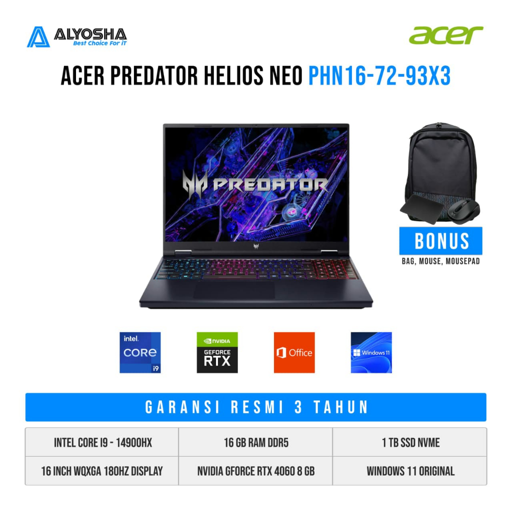 Acer Helios Neo PHN16 72 93X3 Intel Core i9-14900HX 16GB SSD 1TB 16 RTX4060