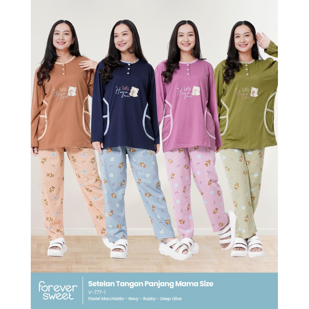 Piyama Baju Tidur Forever Sweet Lengan Panjang Celana Panjang All Size Dewasa Wanita Remaja Wanita H