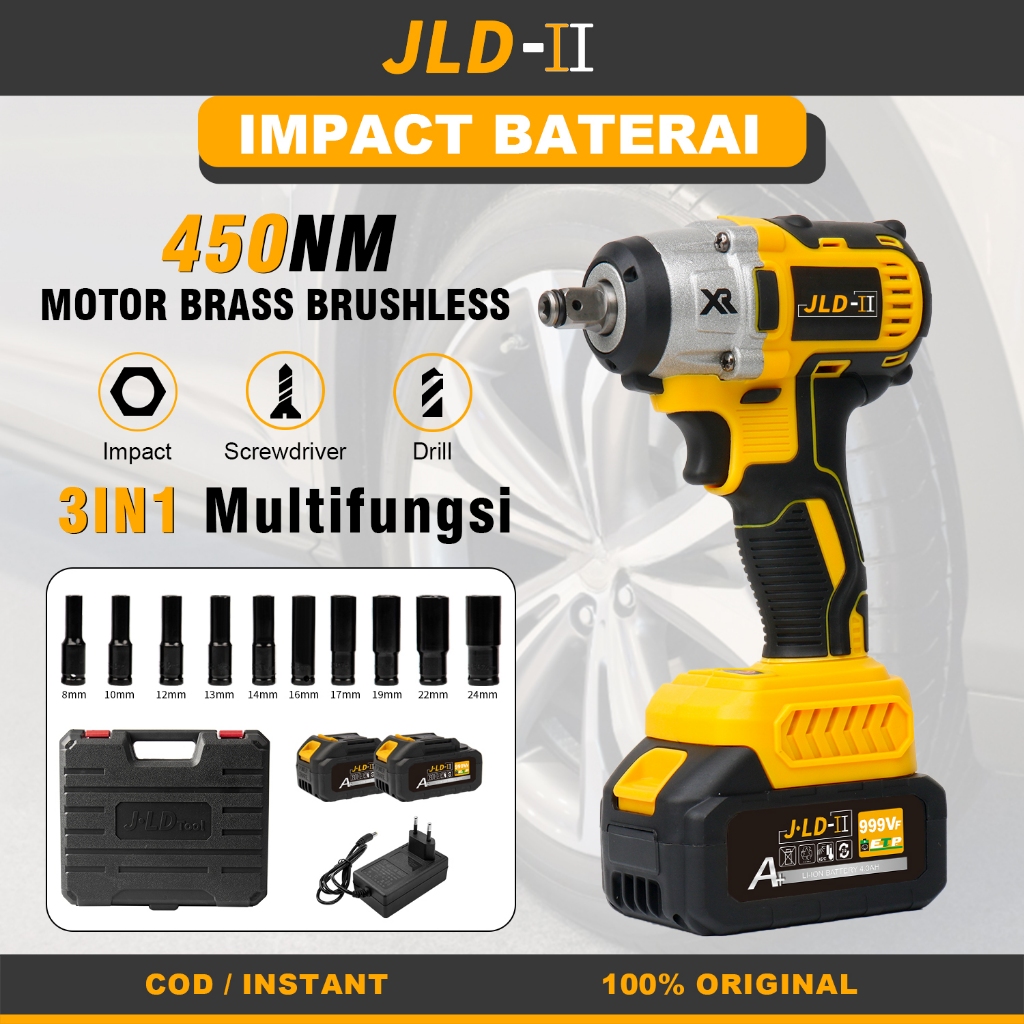 JLD-II 450NM Mesin Bor Impact Set Murah Impact Wrench Brushless & Cordless impact 128VF 2baterai JLD
