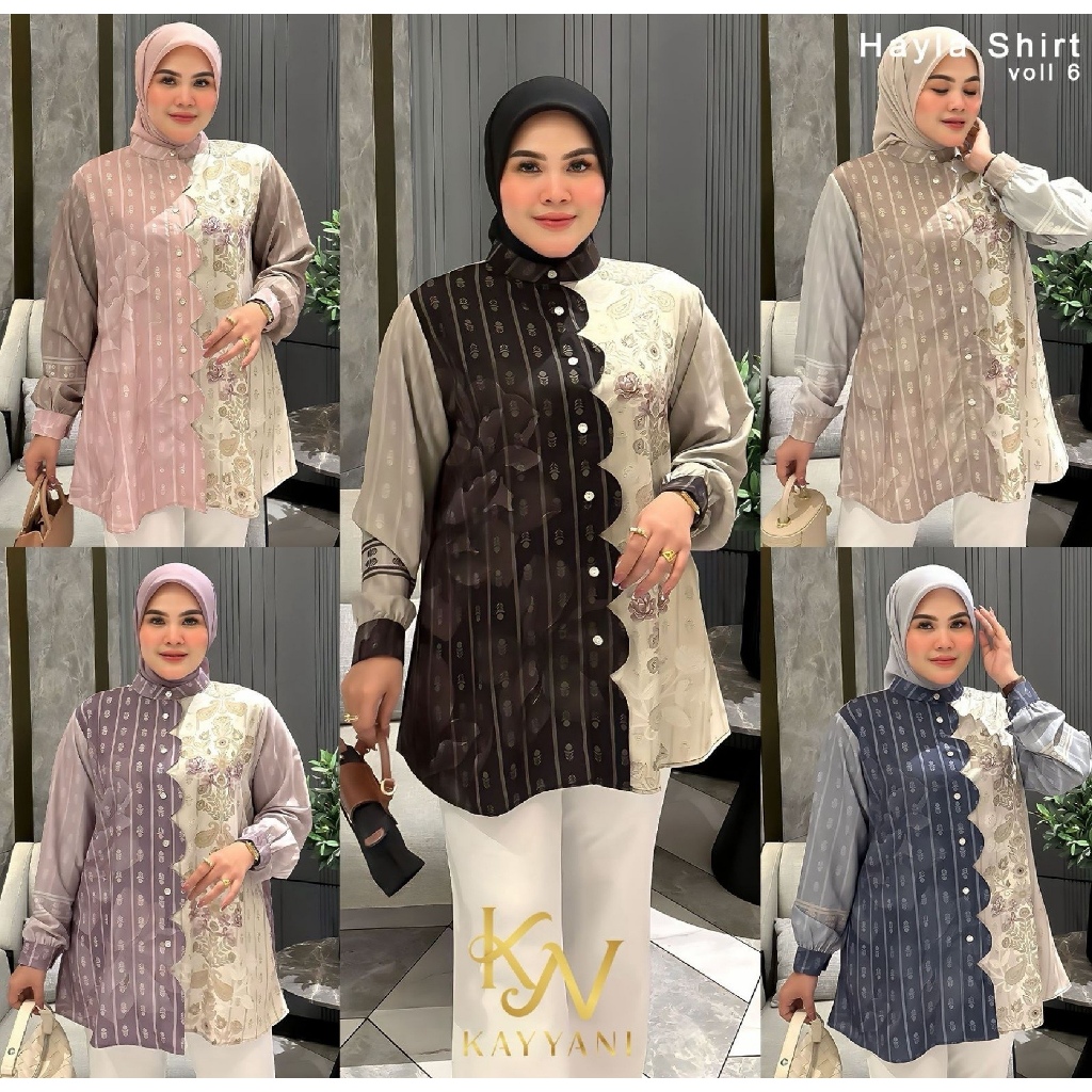 Kayyani blouse tunik silky motif printing exclusive model terbaru Hayla shirt by Kayyani