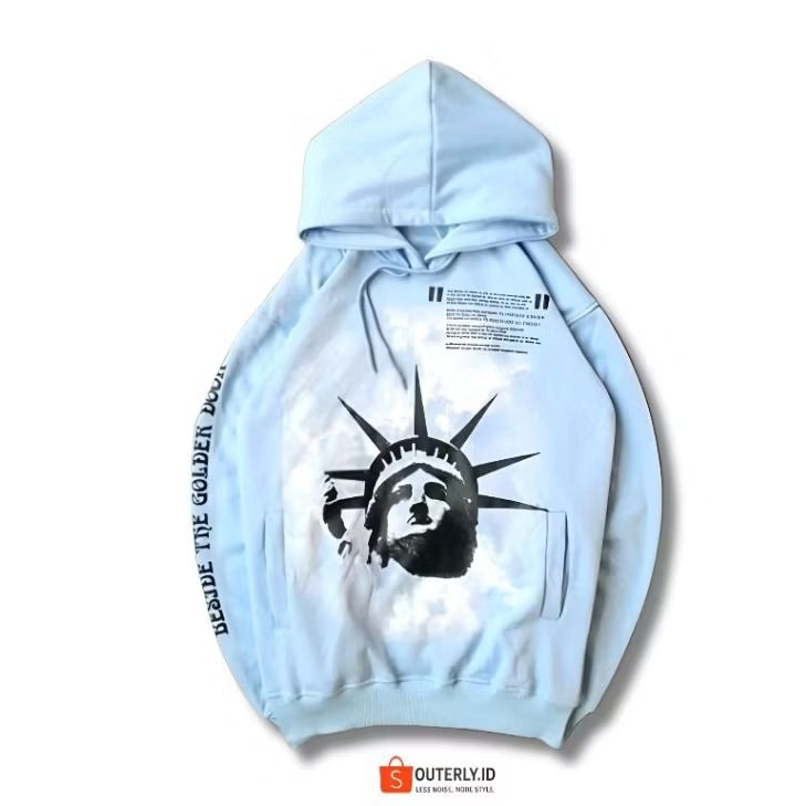 Hoodie Off White Liberty Blue Unisex | Bahan Katun Fleece Lembut