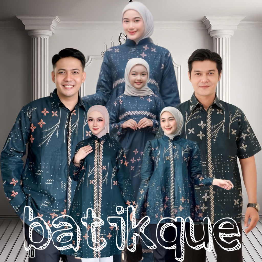 Batik Couple Keluarga Motif Anjani Hijau | Set Gamis Kemeja Batik Family Terbaru