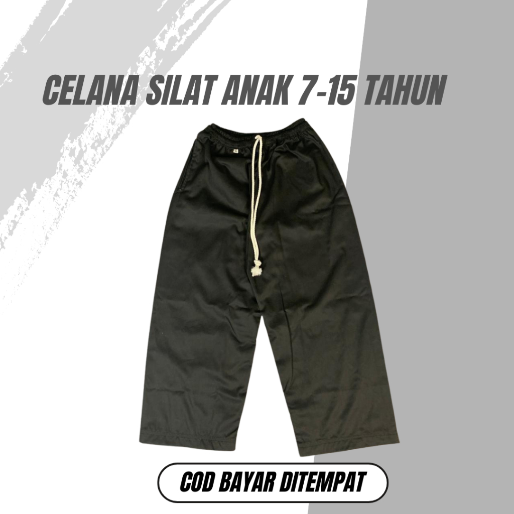 Celana Silat Hitam Polos Beladiri Pangsi Komprang Cingkrang Anak Usia 7-15 Tahun Panjang Bahan Tebal