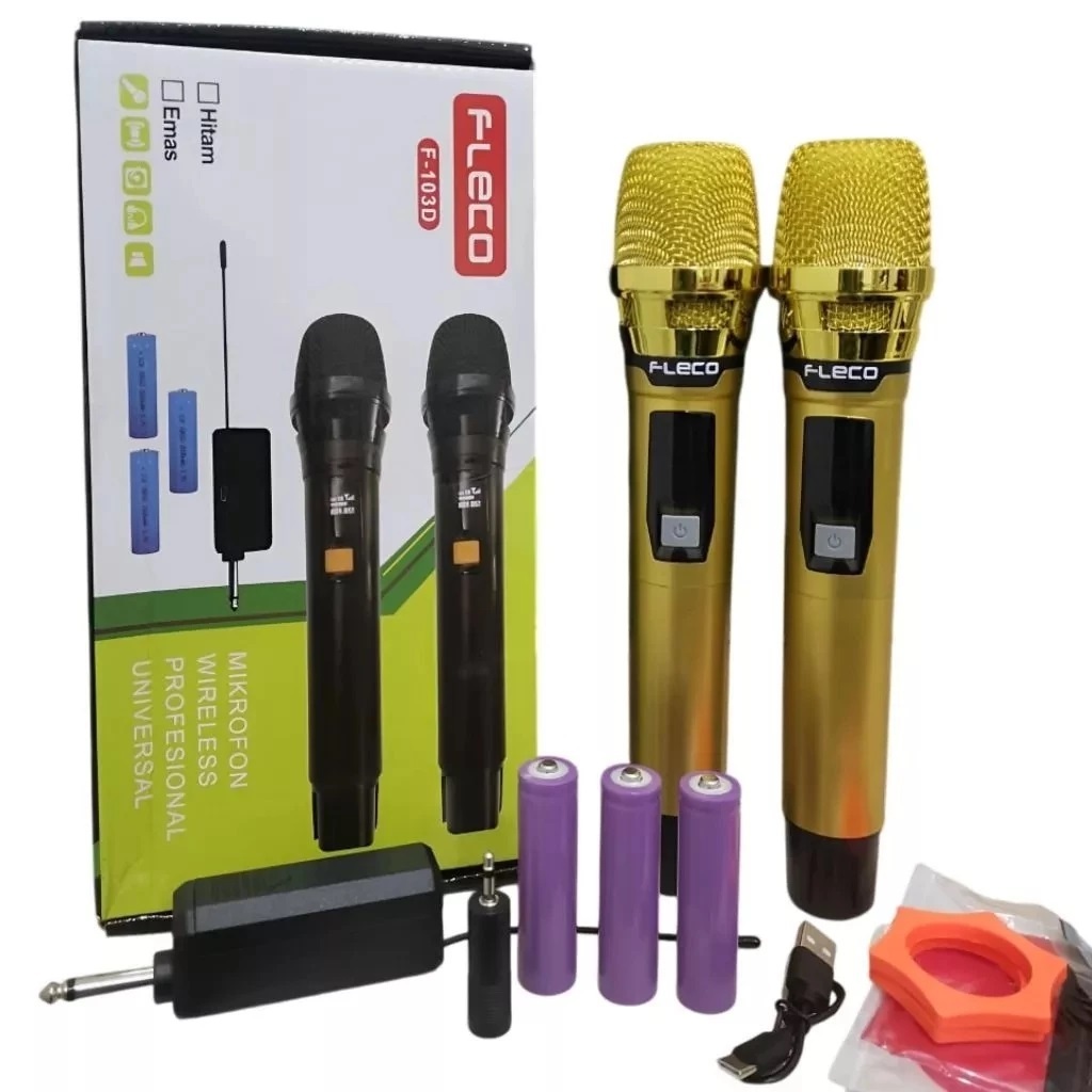 Microphone Wireless 2 MIC Karaoke Fleco M-13 & F-103D Mic Double Tanpa Kabel - Single Mic F-103 & M-