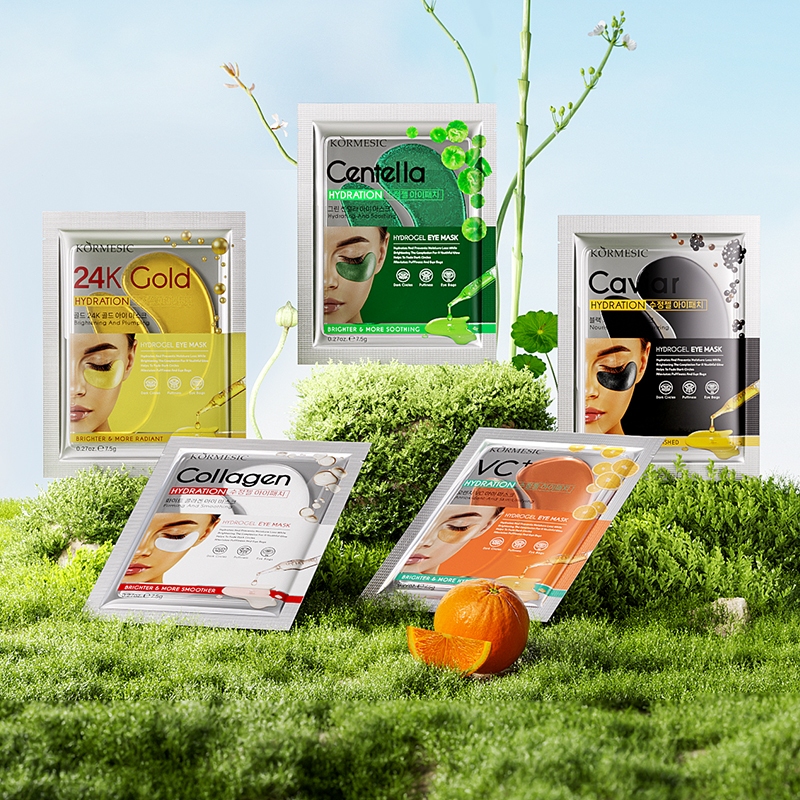 Kormesic Natural Sheet Mask 5pcs| Masker Wajah Varian Sweet Green Centella Asiatica, Black Caviar,Go