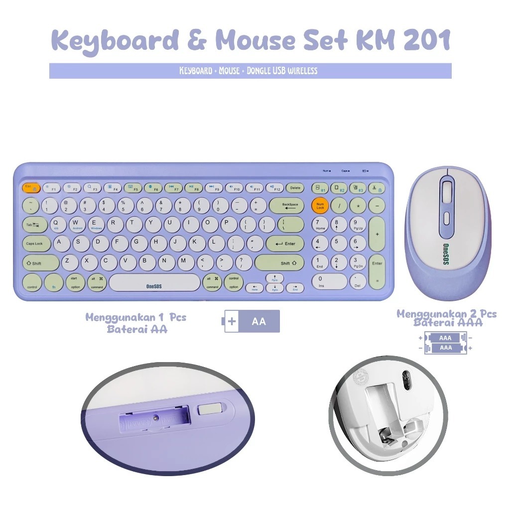 OneSOS keyboard & Moise Set KM 201 Mouse Wireless Set Mixed Sweet Colorful 2.4 Ghz