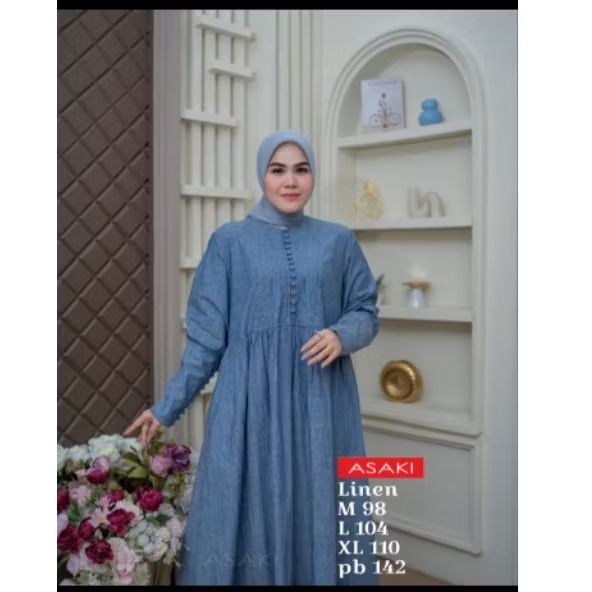 Gamis Asaki Mayasari Blue Linen import original - M