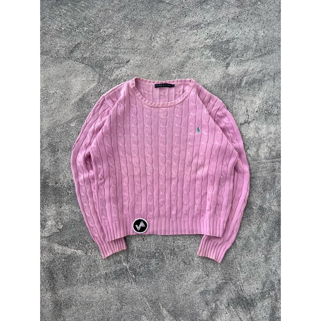 Sweater Ralph Lauren Cableknit Rajut Full Kepang Pink