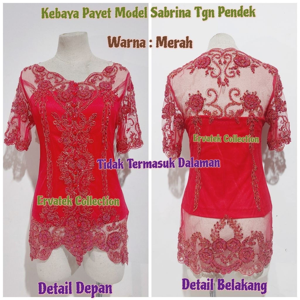 Kebaya Tile Payet Pendek PY001 Tangan Pendek / Kebaya Wisuda Modern / Atasan Kebaya Wanita