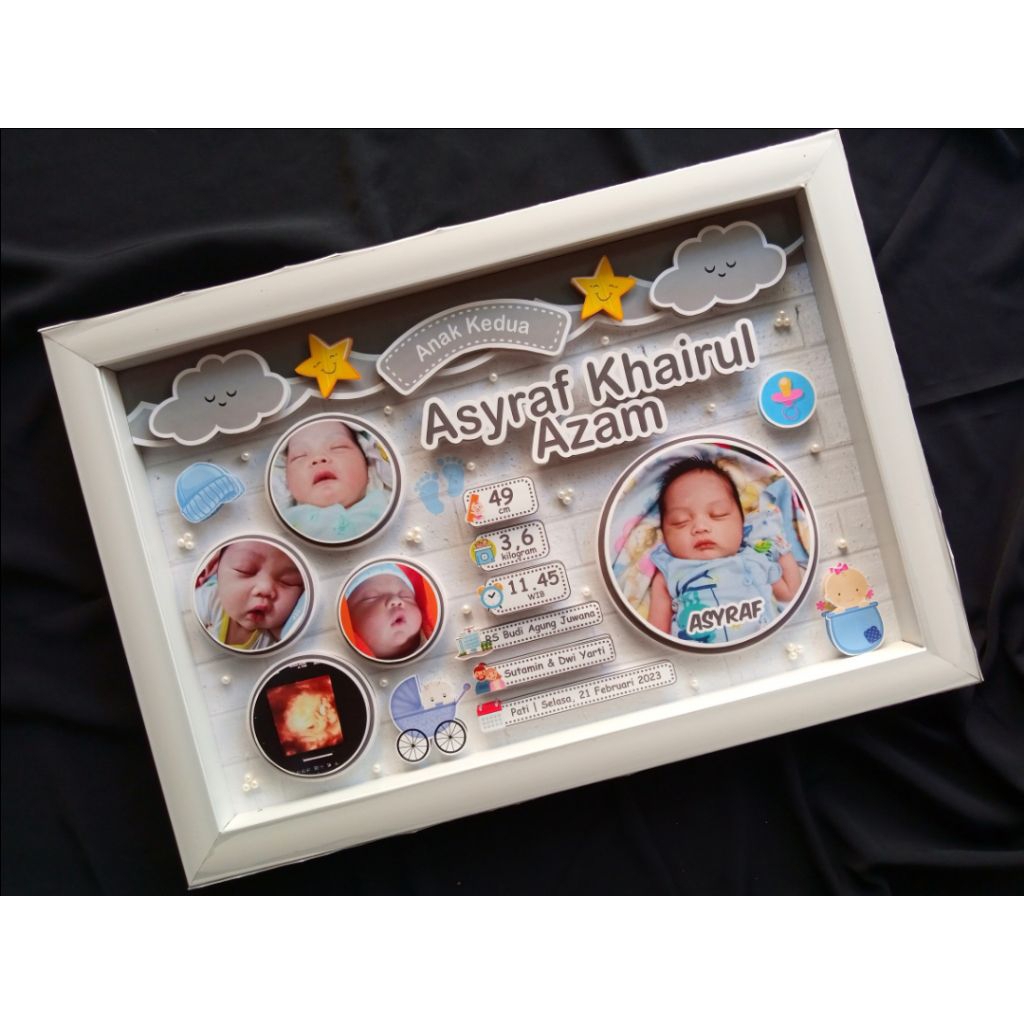 Biodata Bayi 3D 12R Biodata Pop Up Timbul Nama Bayi Bingkai Kelahiran Anak Pigura Dekorasi Rumah Kad