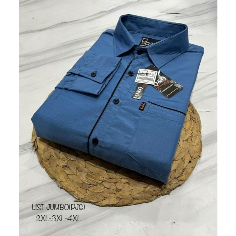 Kemeja Polos Unisex Sage Green Biru Denim big size XXL XXXL XXXXL hem panjang kantor pria