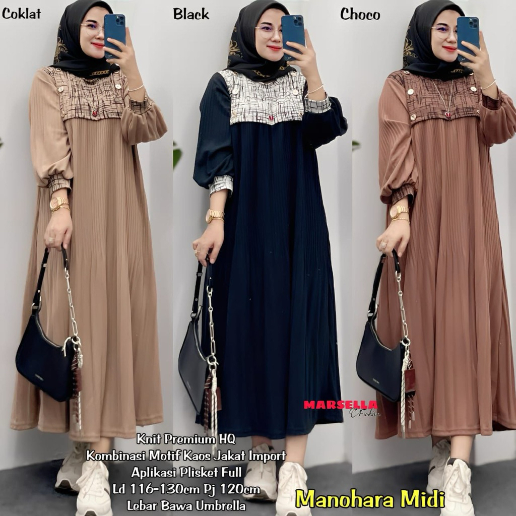 Dress Manohara Midi Knit Mix Kaos Jakat Premium