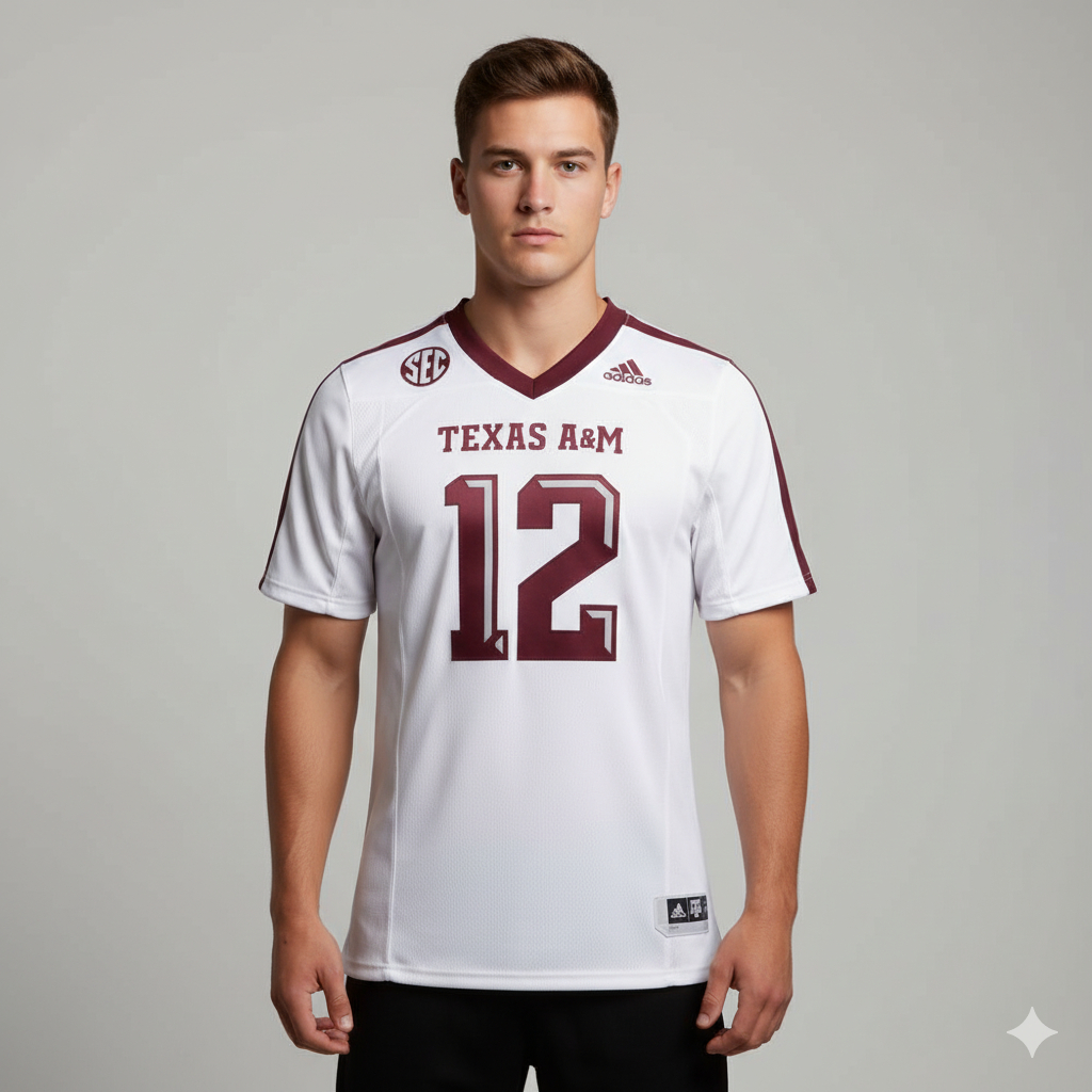 Kaos Jersey Adidas Texas A&M Team Premier Football  White Original