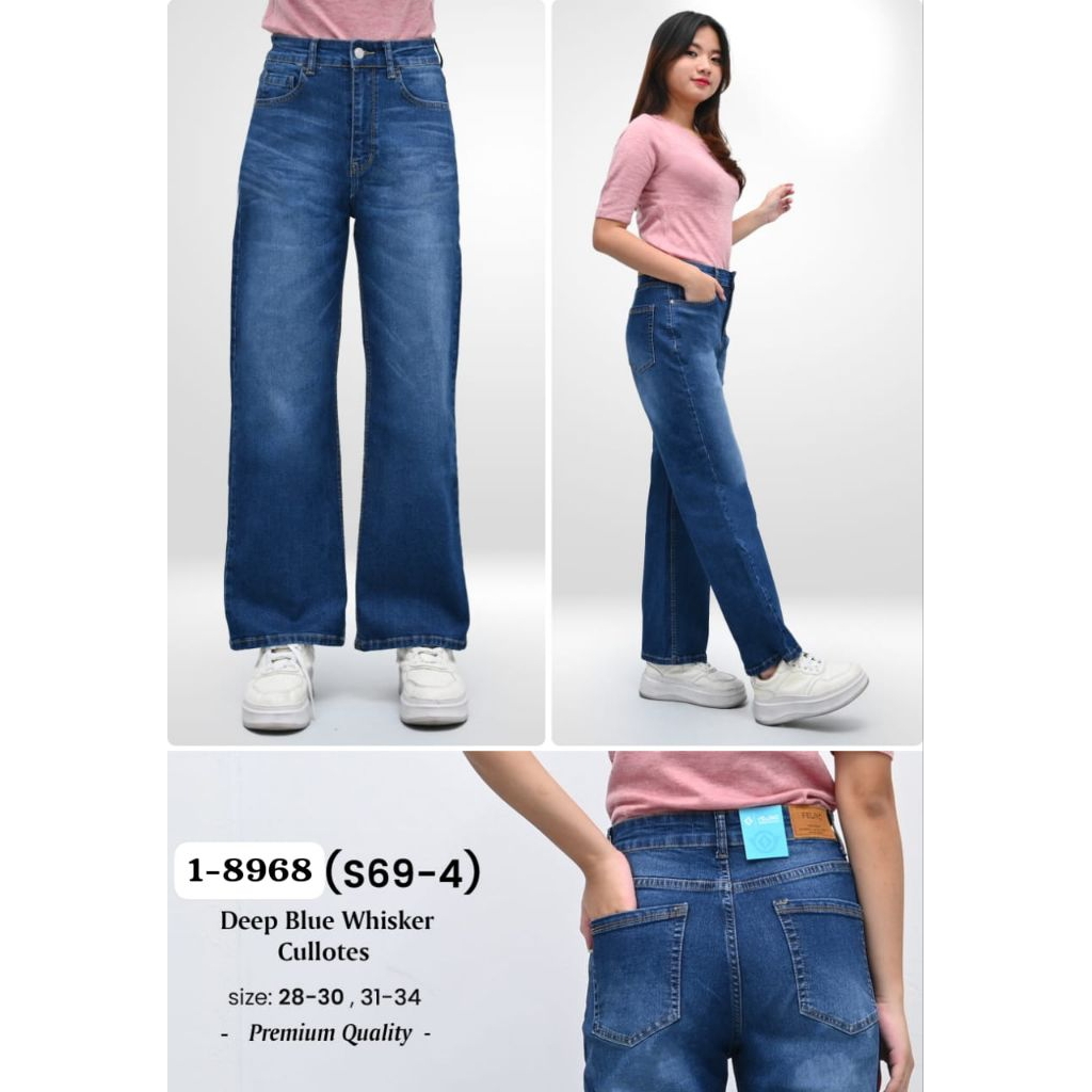 celana jeans felino kulot panjang deep blue whisker