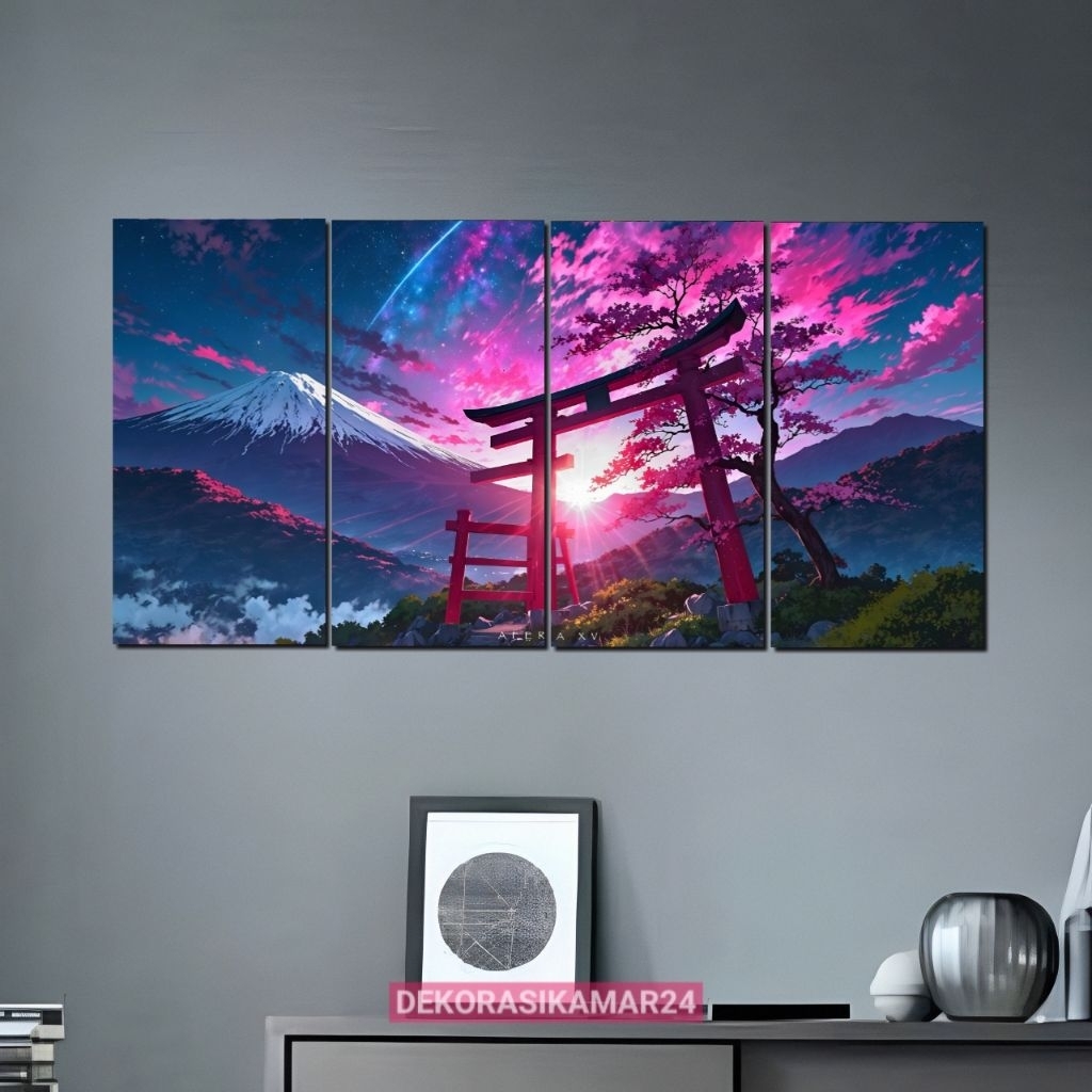 Hiasan dinding kamar aesthetic Poster pemandangan bunga sakura Wall decor - Pajangan