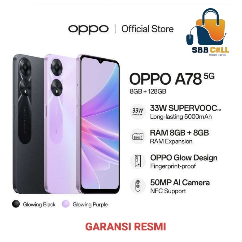 HP OPPO A78 5G 8/128 GB - OPPO A78 5G RAM 8GB ROM 128GB GARANSI RESMI