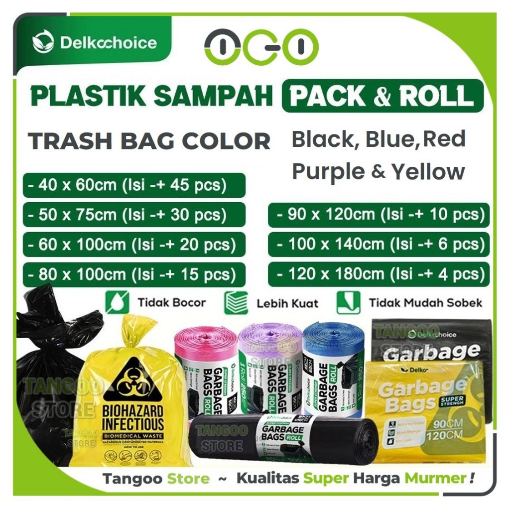 Plastik Sampah Roll & Pack Hitam Warna Kantong Kresek / Trash Bag / Garbage Bags Tebal Delkochoice
