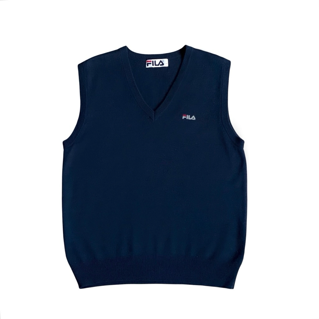 Fila v neck wool blend knitted vest navy knit knitwear rompi