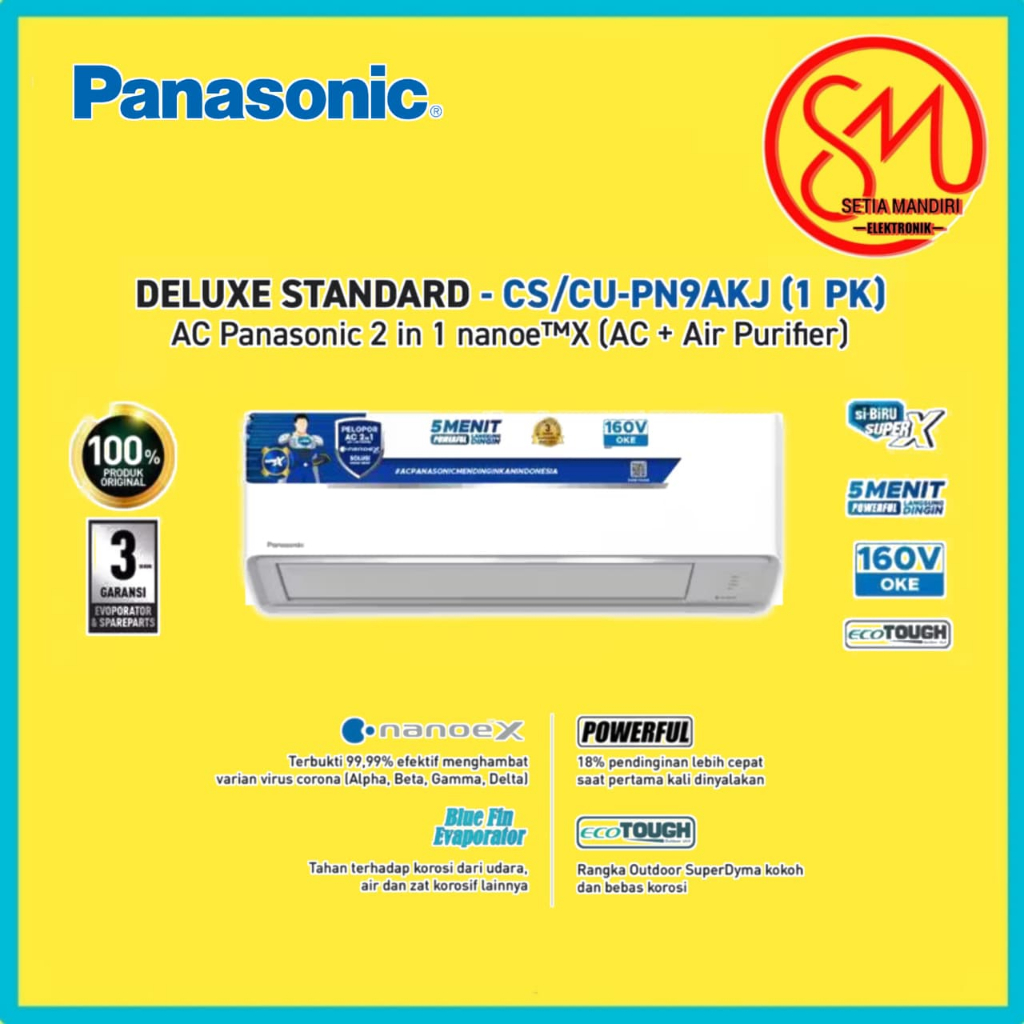 AC PANASONIC 1PK + PASANG - CS/CU-PN9AKJ AC & Purifier - Low Voltage + Nanoe-X 1 PK