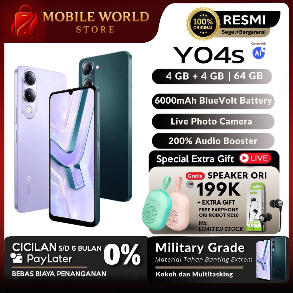 [NEW] VIVO Y04s RAM 4/128GB | GARANSI RESMI | 6000 mAh | HP 1 JUTAAN VIVO TERBARU