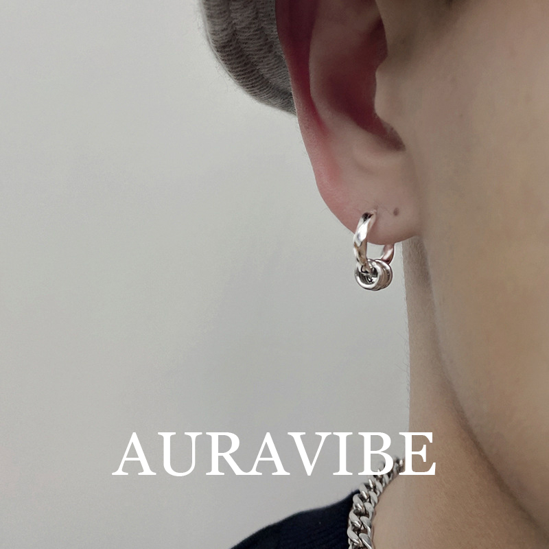 AURAVIBE-Anting pria model terbaru, desain putar dengan cincin, gaya INS, kecil dan unik, sederhana,