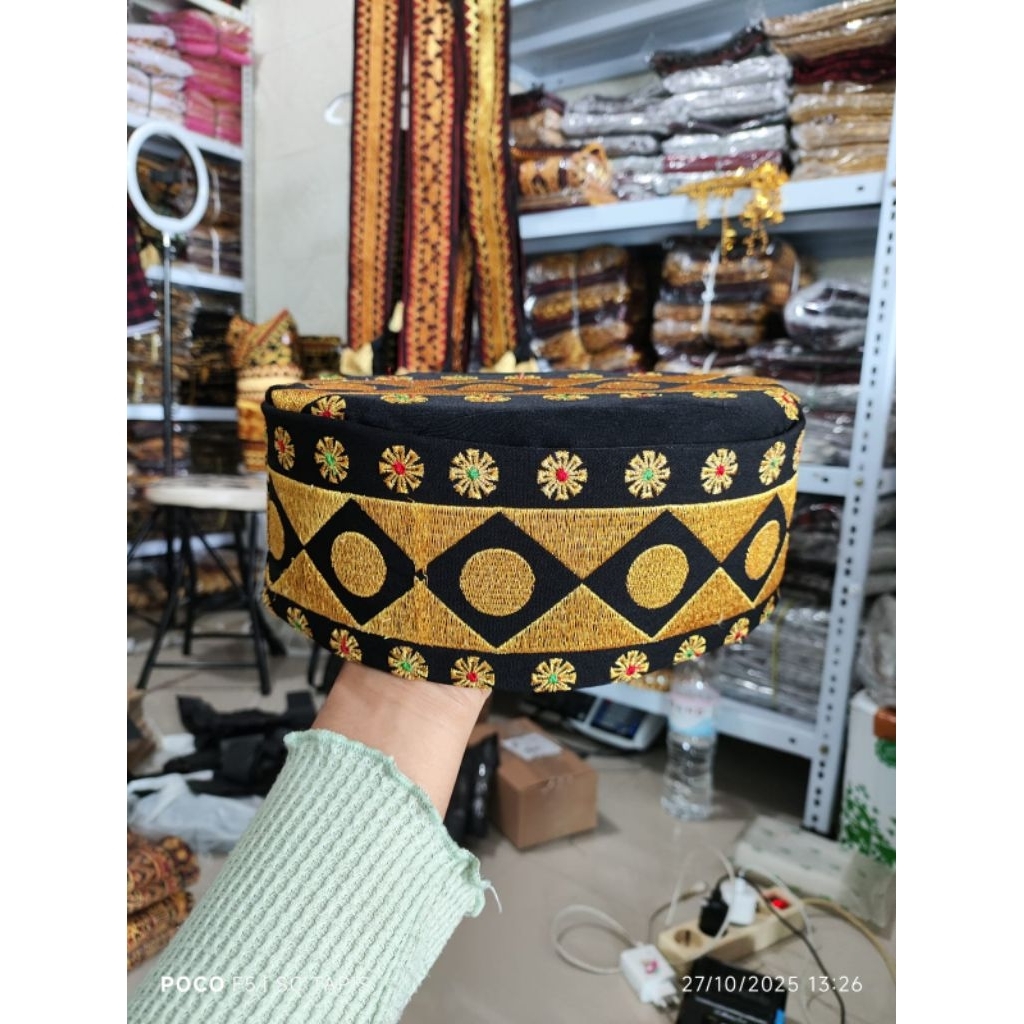 Peci kopiah songkok topi tapis BORDIR adat lampung bulat motif koin sanwos