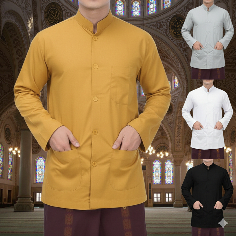 Baju Koko Pria Lengan Panjang Dewasa Premium Kemko Polos Mewah Elegan Lebaran Terbaru 2026 Size XXL
