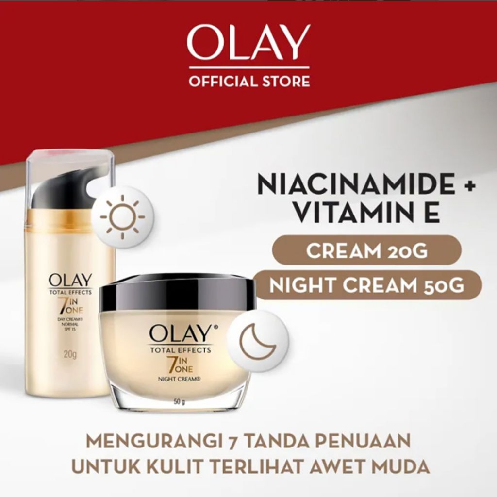 Paket Olay Total Effects 7 in 1 Krim Pagi Pelembab Wajah SPF 15 + Krim Malam