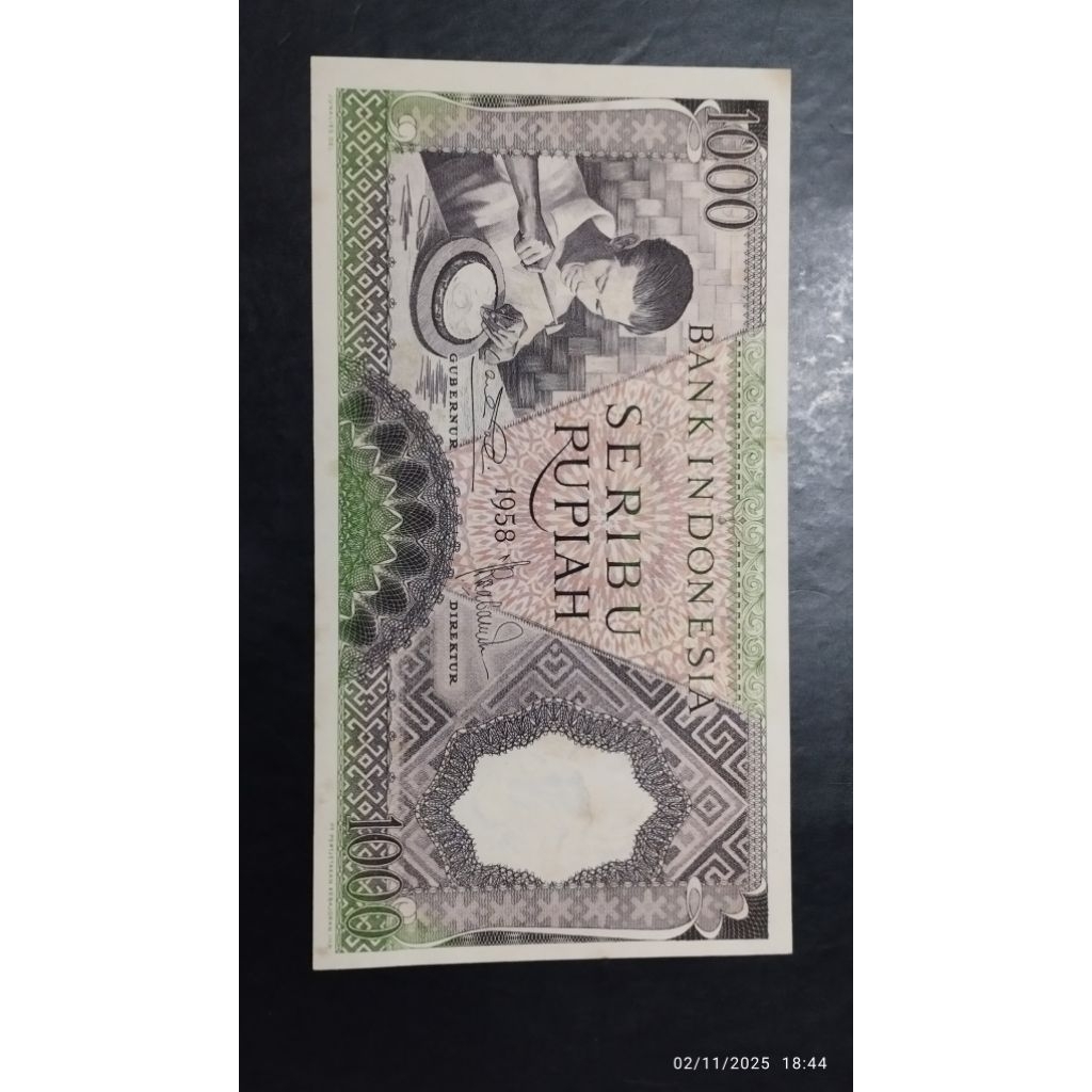 UANG KUNO 1000 RUPIAH SERI PEKERJA TAHUN 1958 UNC BARU SERI X