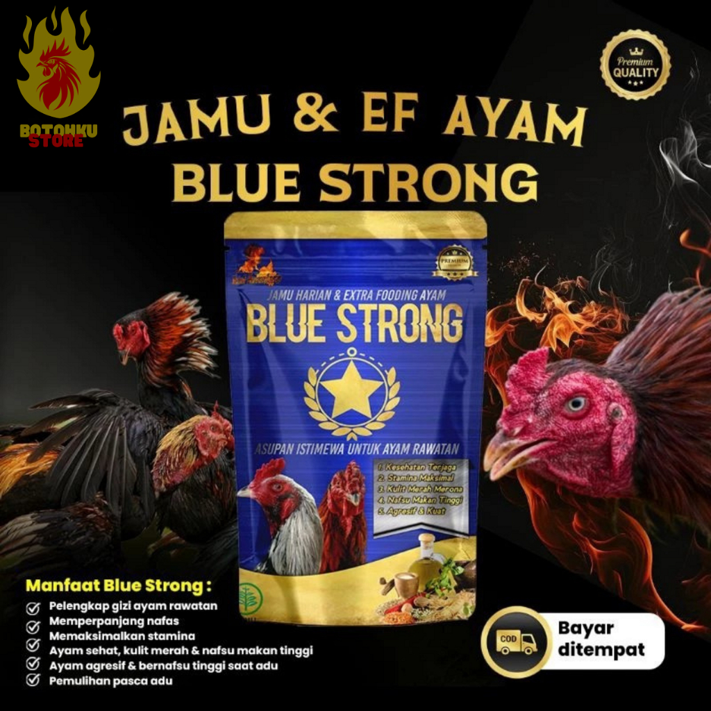 BLUE STRONG Jamu  Ayam Bangkok Stamina Kuat Nafas Panjang | Obat Ayam Tarung Merah Sehat Ganas Extra