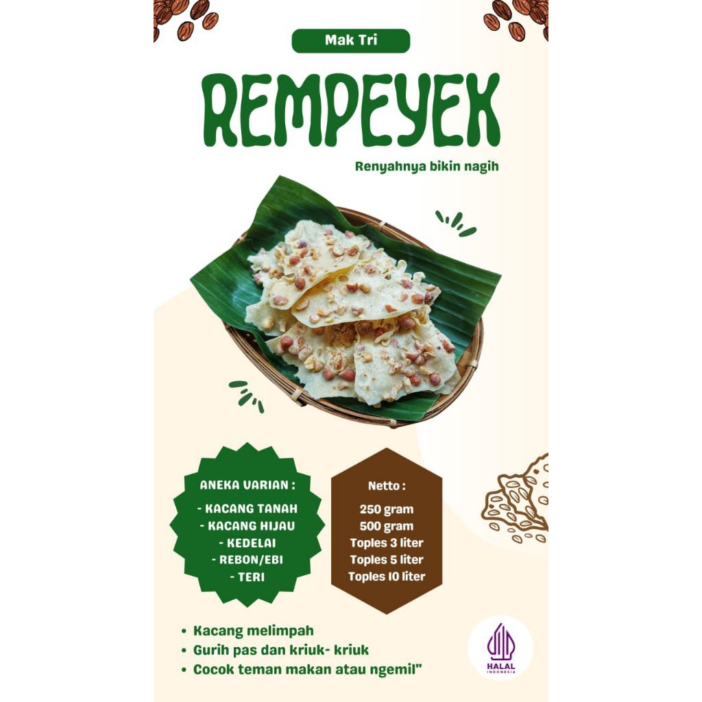 MAK TRI PEYEK KACANG TANAH/KACANG HIJAU/REBON/EBI/TERI/125GR/250GR/500GR/OLAHAN ASLI JAWA TIMUR