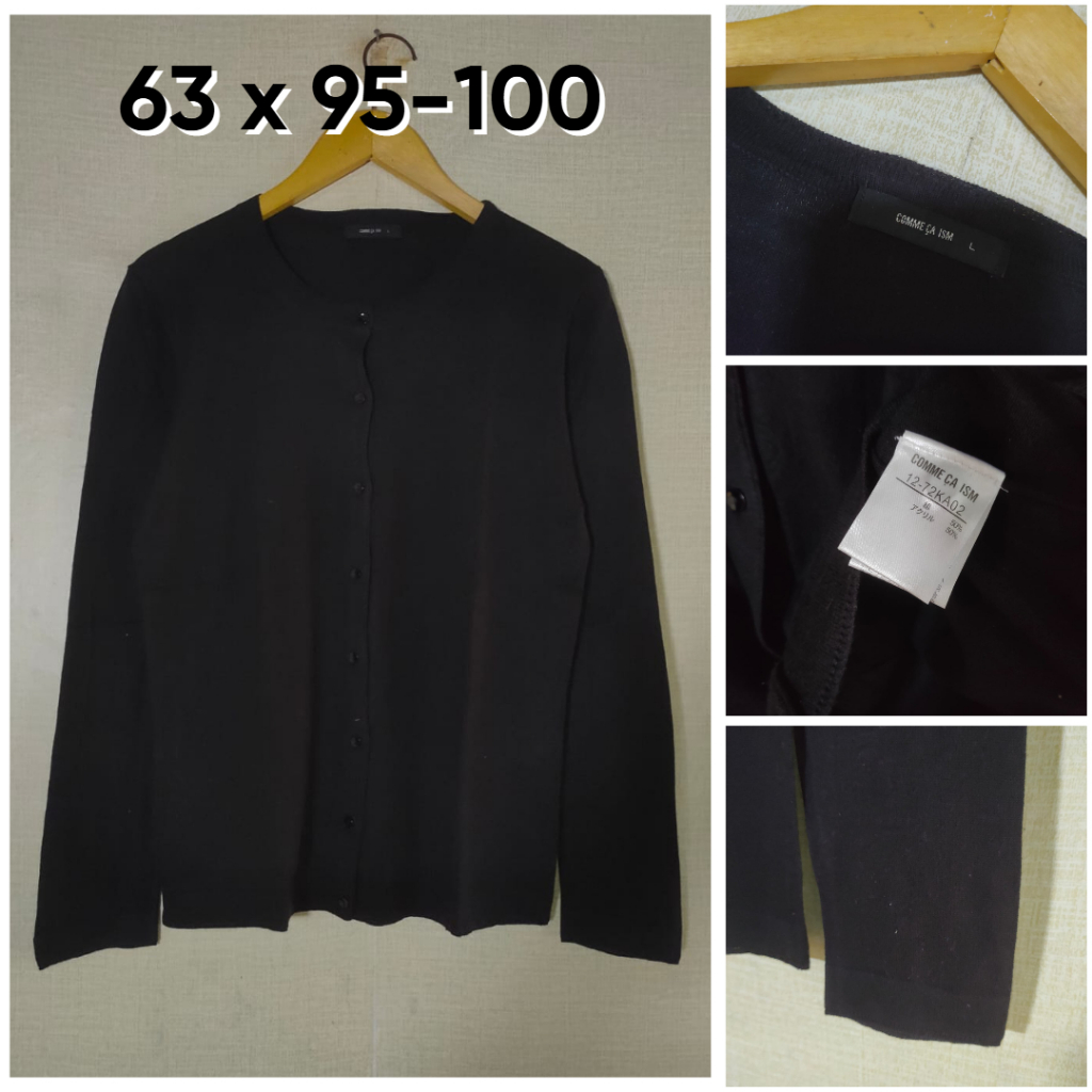 Cardigan Comme Ca Ism Hitam O neck size M fit L Wanita Rajut Halus