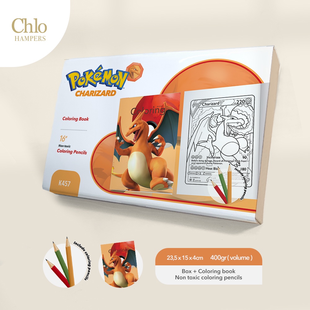 K457 Pokemon Charizard - Souvenir Ulang Tahun Mainan Anak Buku Mewarnai Dan Pensil Warna