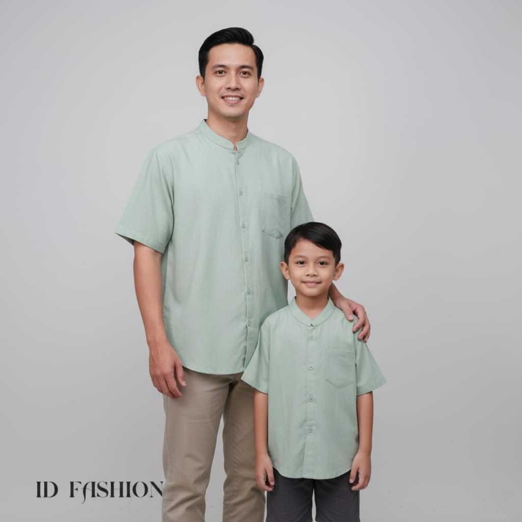 Baju Couple Keluarga Muslim Kemeja Koko Couple Ayah Dan Anak Hijau mint