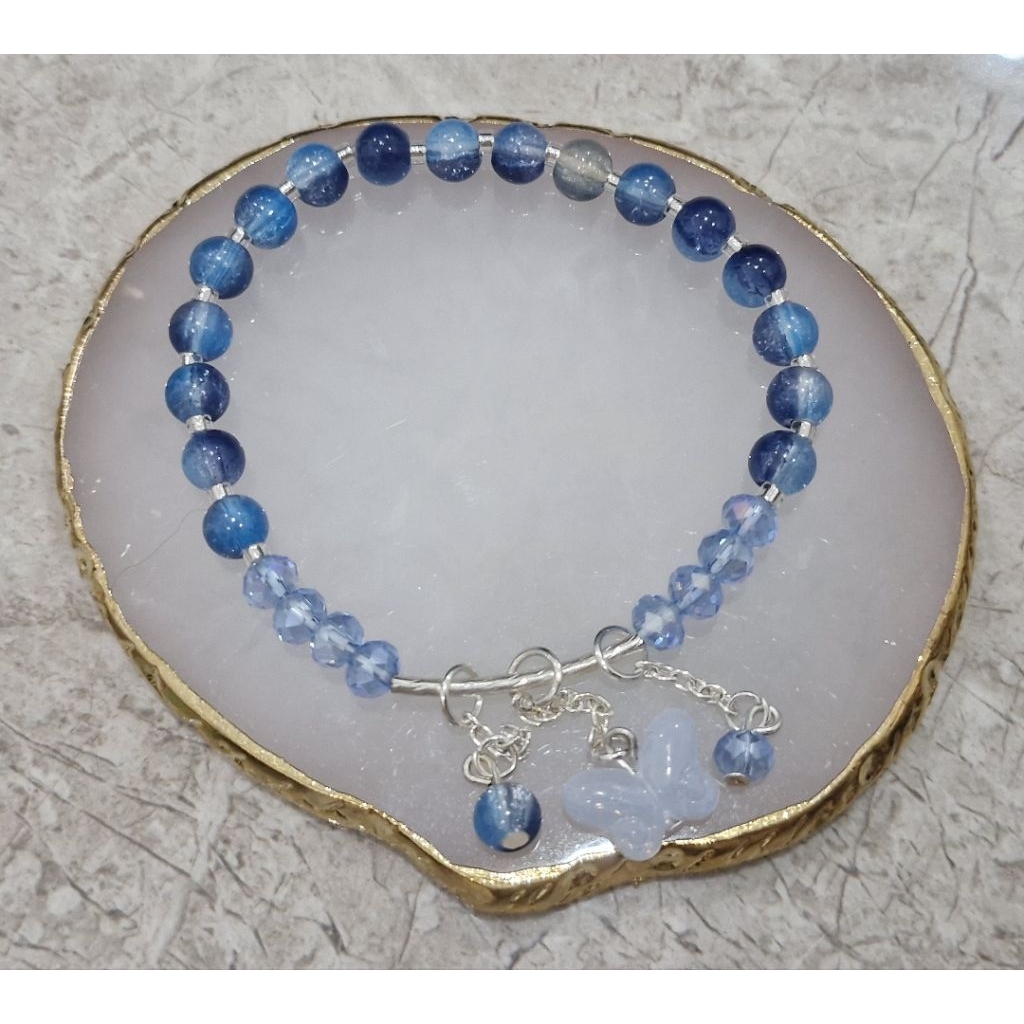 Gelang Manik Glass Beads Kristal "Kupu-Kupu Biru"