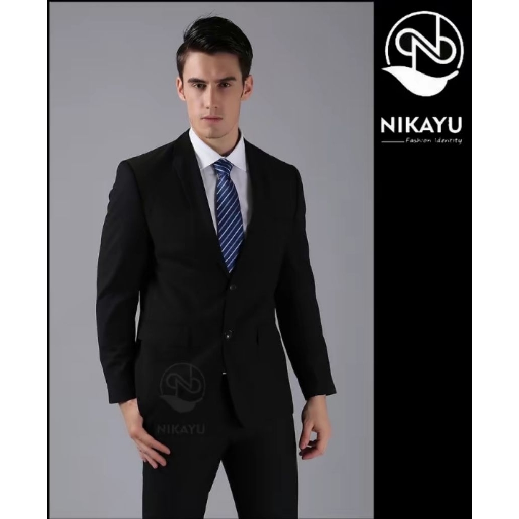 NIKAYU PREMIUM [ Gratis Cover Jas ] CASUAL BLACK Blazer Pria Slim Fit Elegan Formal Wedding Kantor O