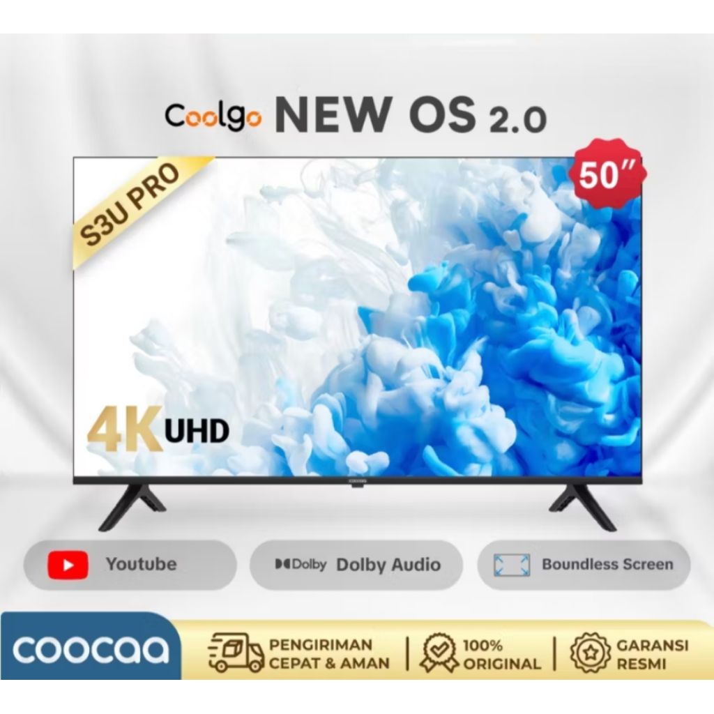 SMART TV 50 INC COOCAA UHD 4K WIFI/YOUTUBE/BROWSING/DIGITAL TV GARANSI RESMI 3 TAHUN