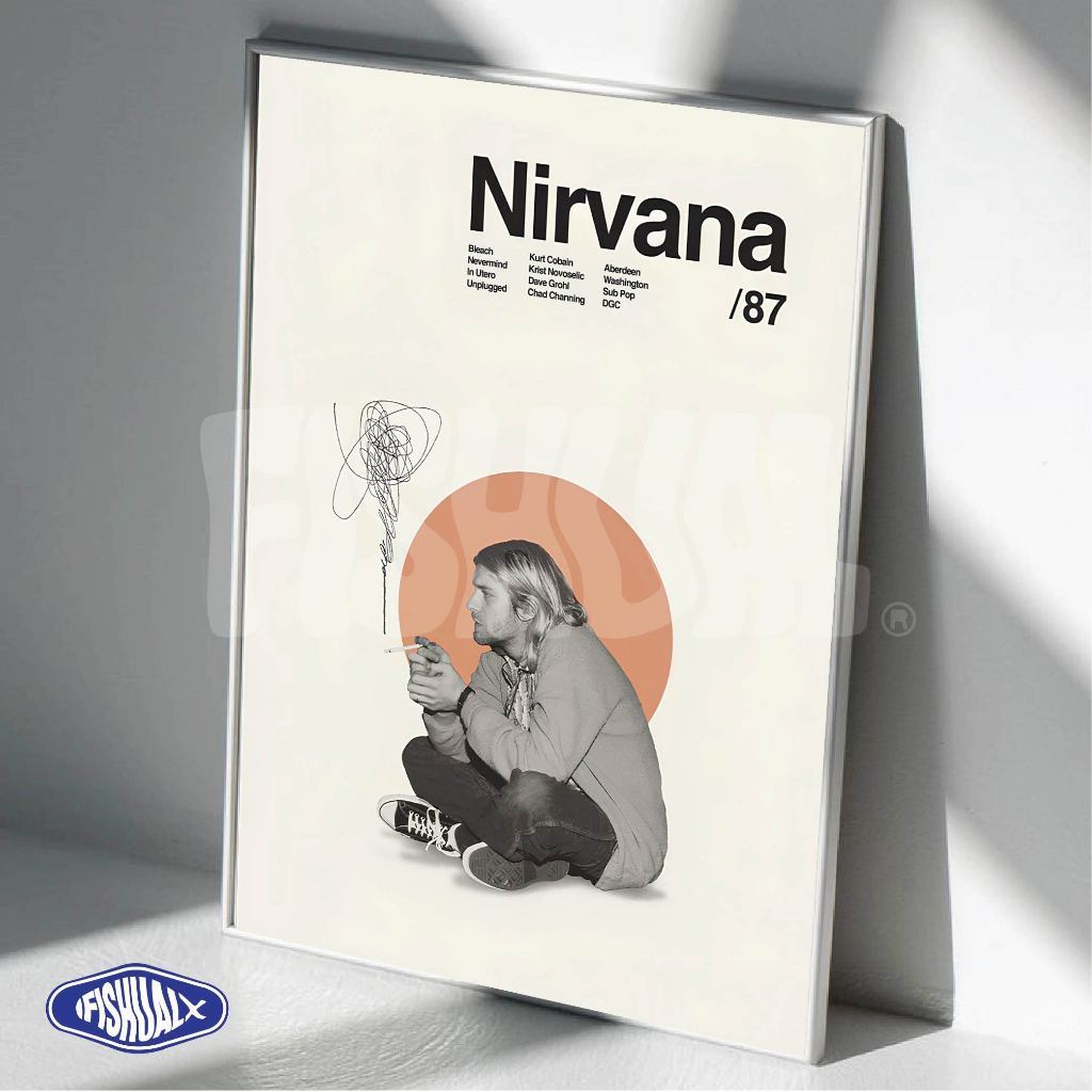 Poster Hiasan Dinding Aesthetic Bingkai Figura Kayu Premium Musisi Nirvana 50x70- Gratis Packing