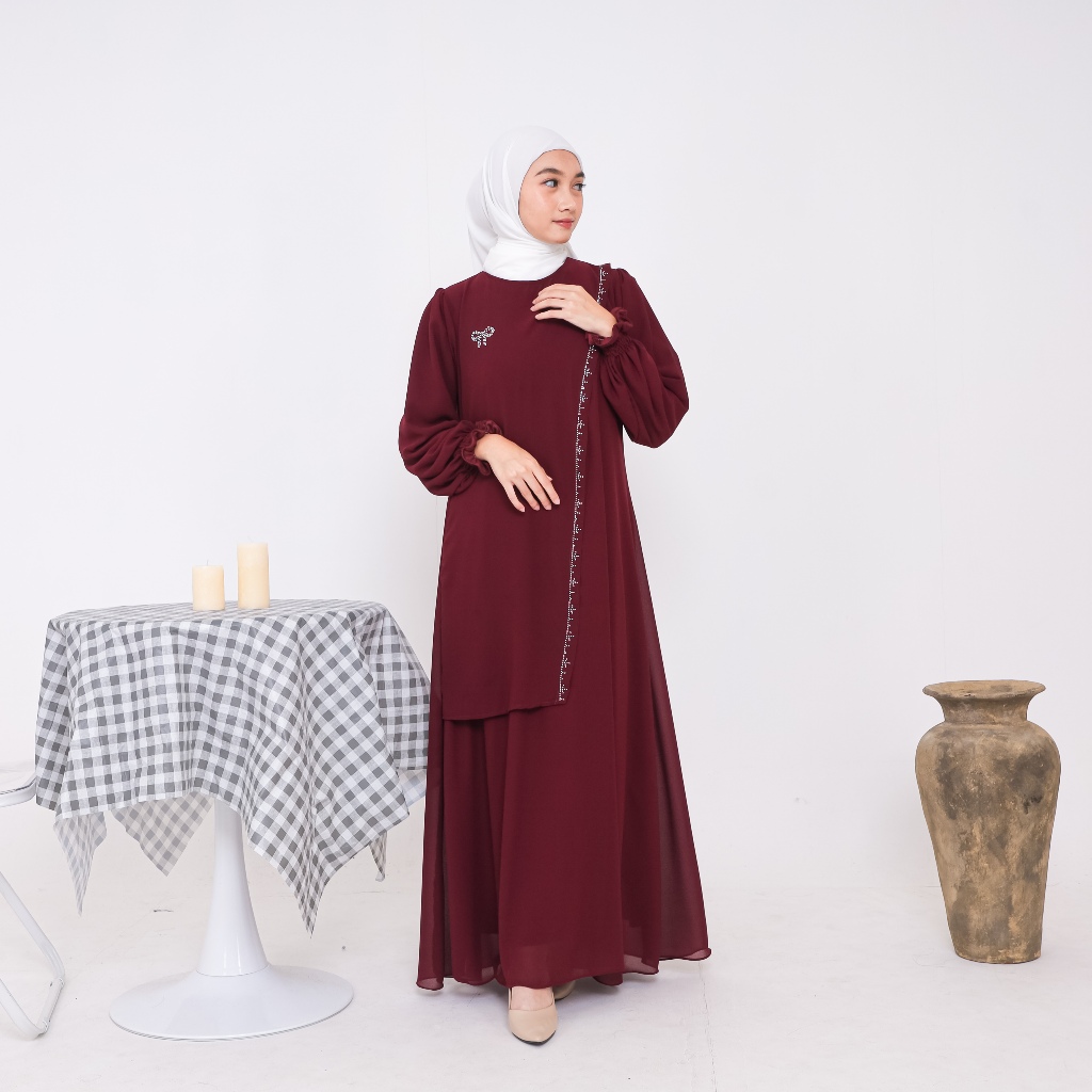 Dress Ceruty Babydoll Ultimate Full Puring Mix Payet Swarovski  LD 100-115 Busana Muslim Remaja